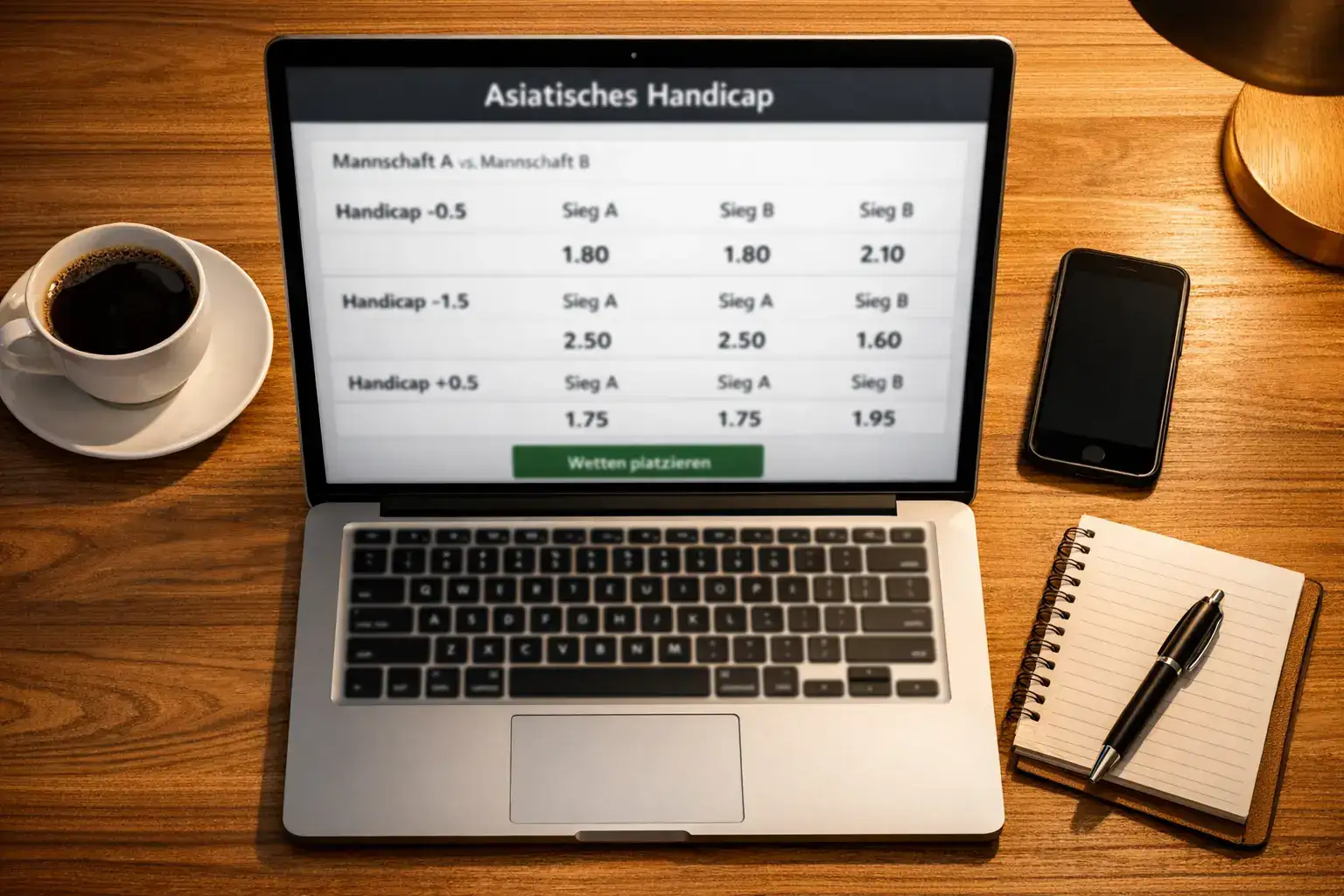Laptop mit Wettseite und Asian-Handicap-Quoten auf dem Bildschirm