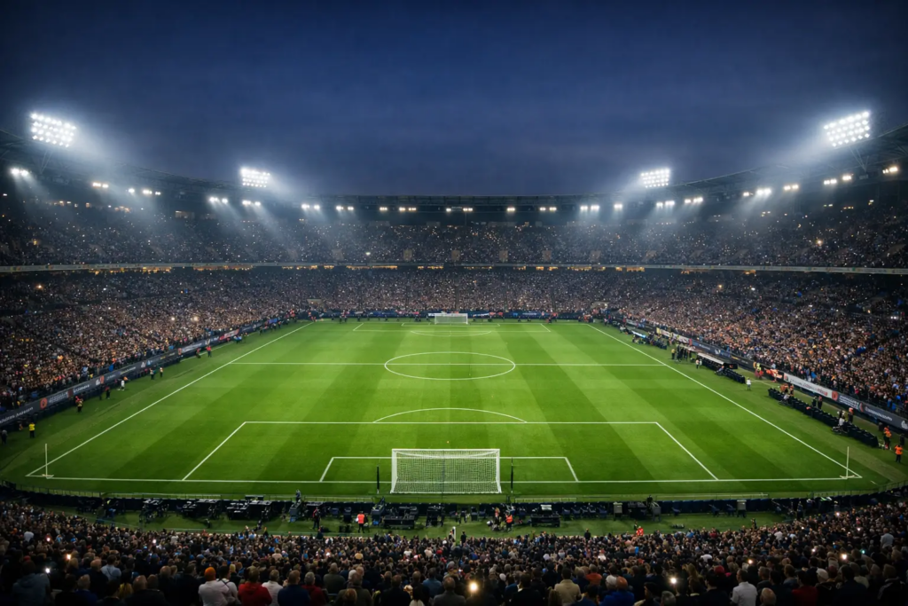 Champions League Nacht im beleuchteten Stadion