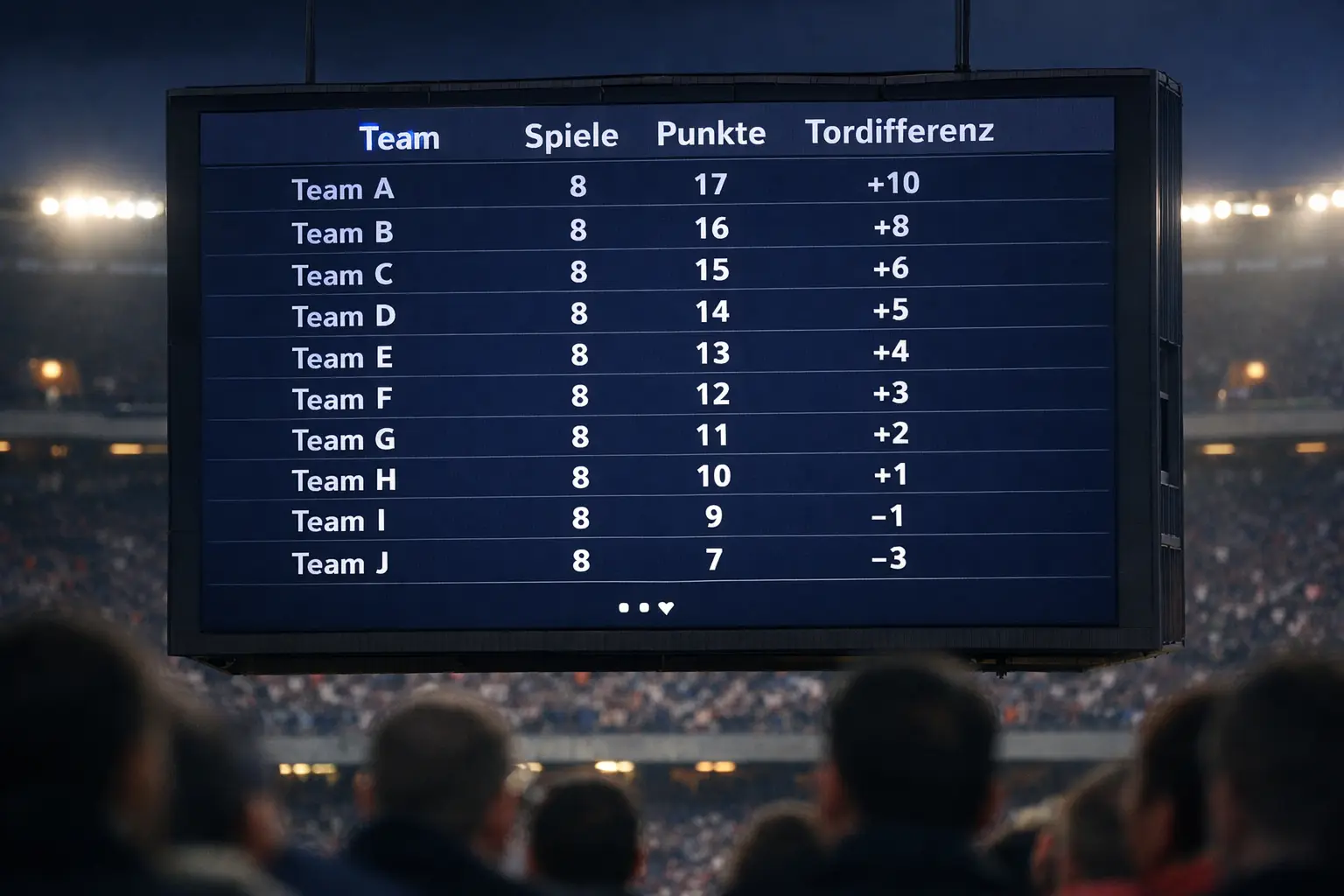 Anzeigetafel mit Champions-League-Tabelle im Stadion