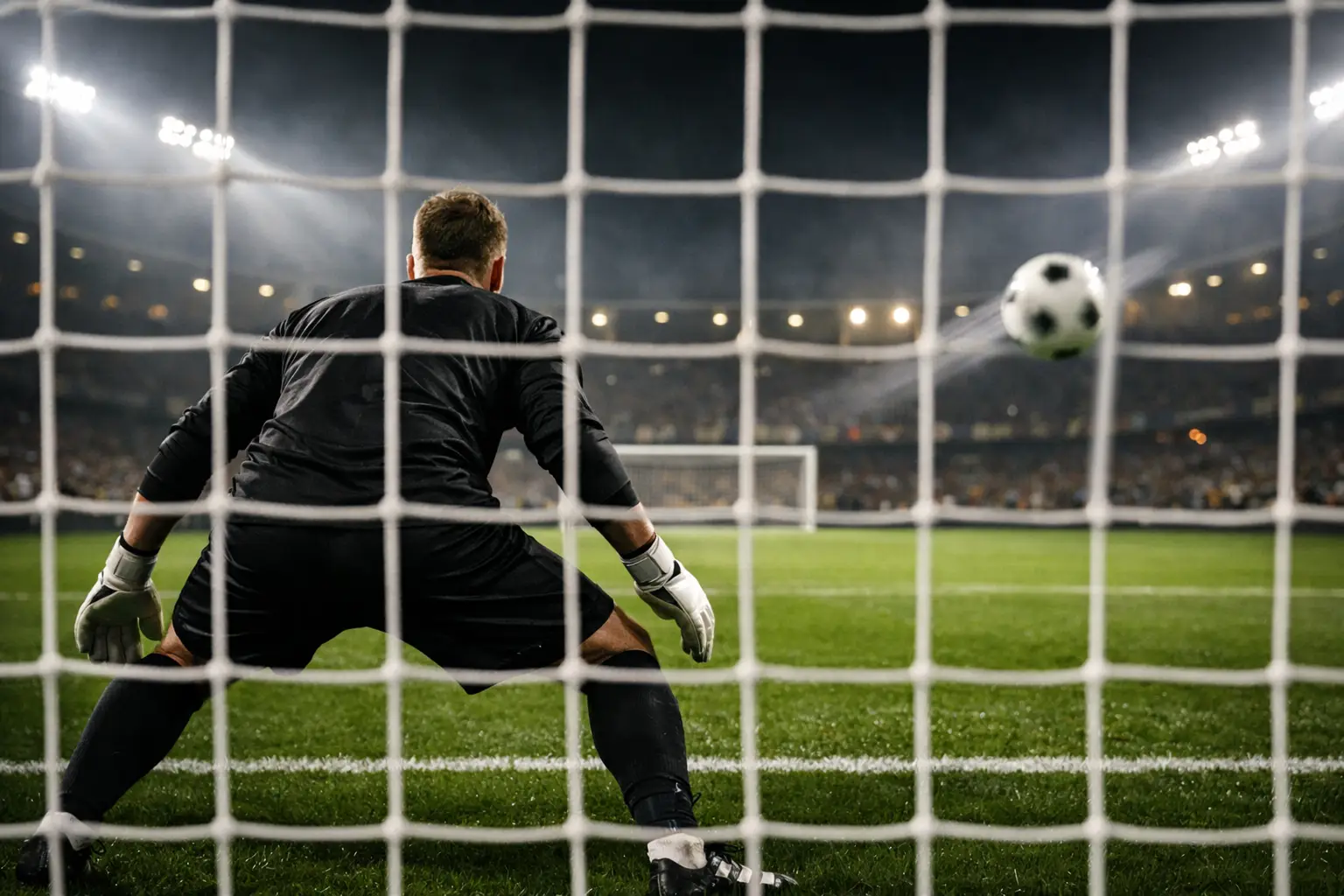Fußballtor mit überlagerten Statistiklinien und xG-Visualisierung