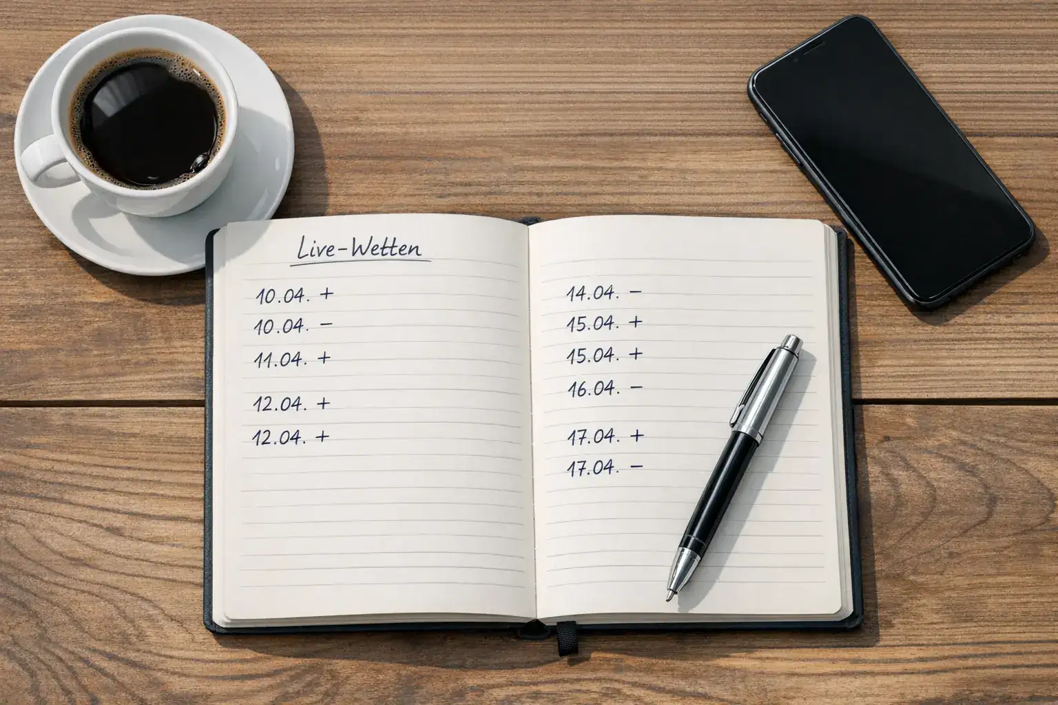 Notizbuch mit Budget-Planung und Stift auf einem Schreibtisch